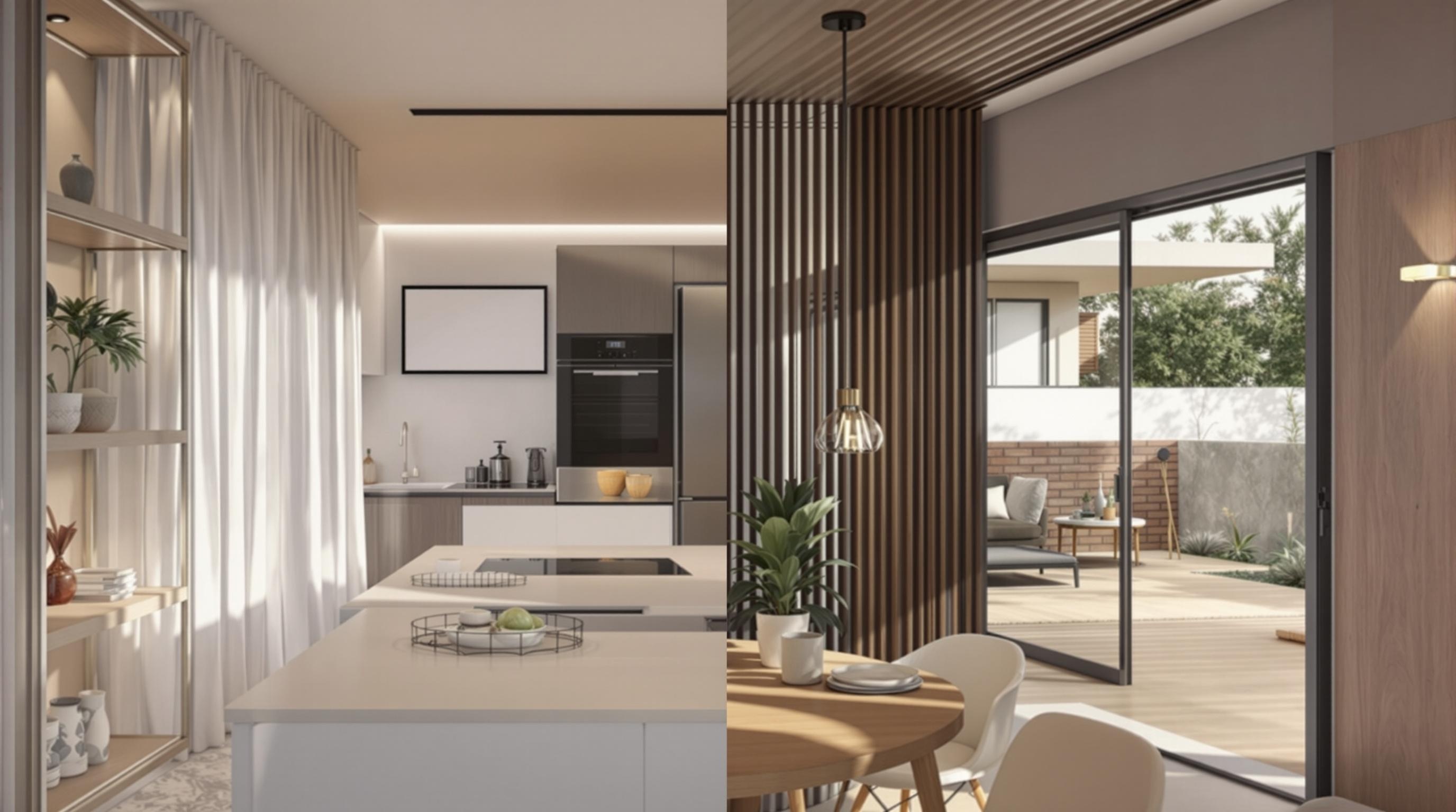 Una imagen de una casa renovada en venta en México, mostrando el interior y el exterior desde diferentes ángulos.