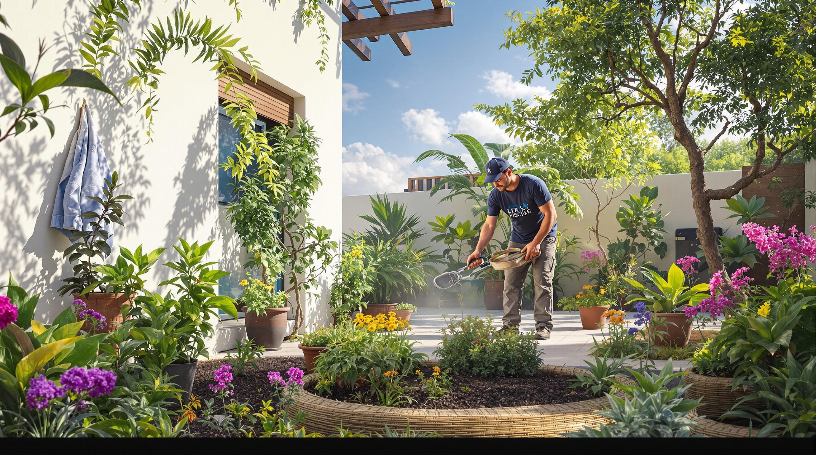 Un jardinero trabajando en el jardín de una propiedad en México